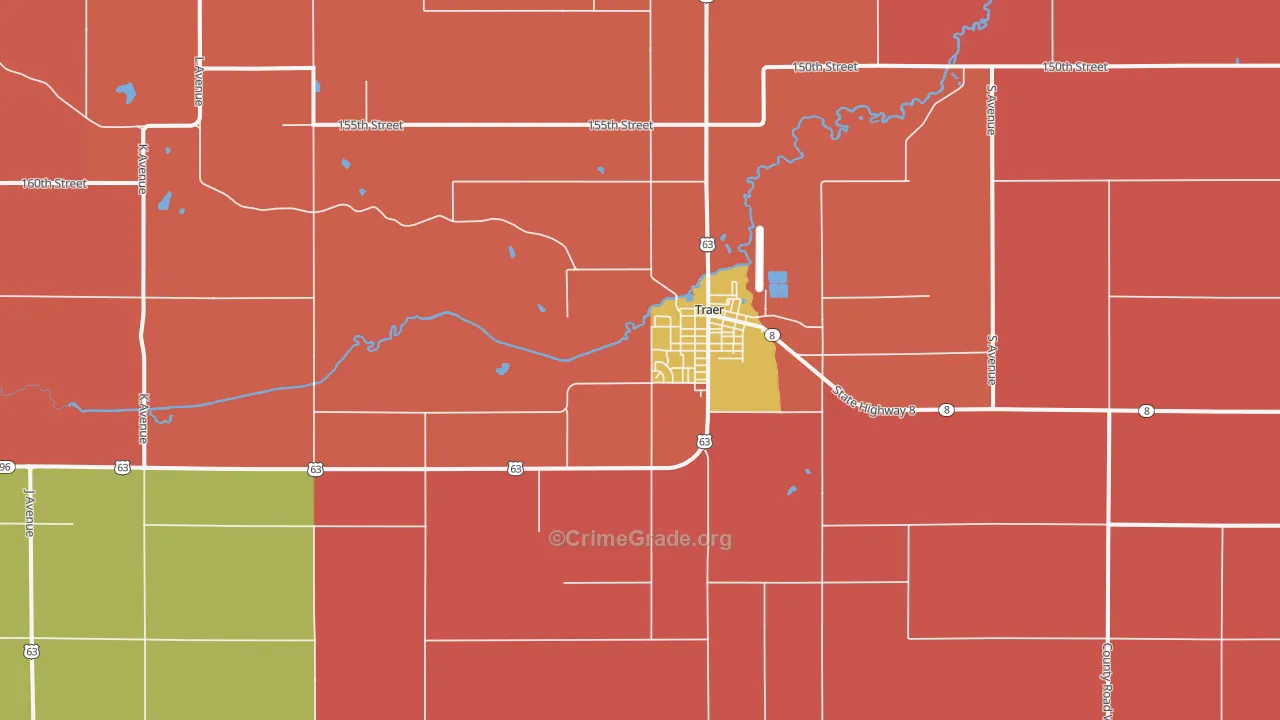 Traer, IA Map of Murder Rates
