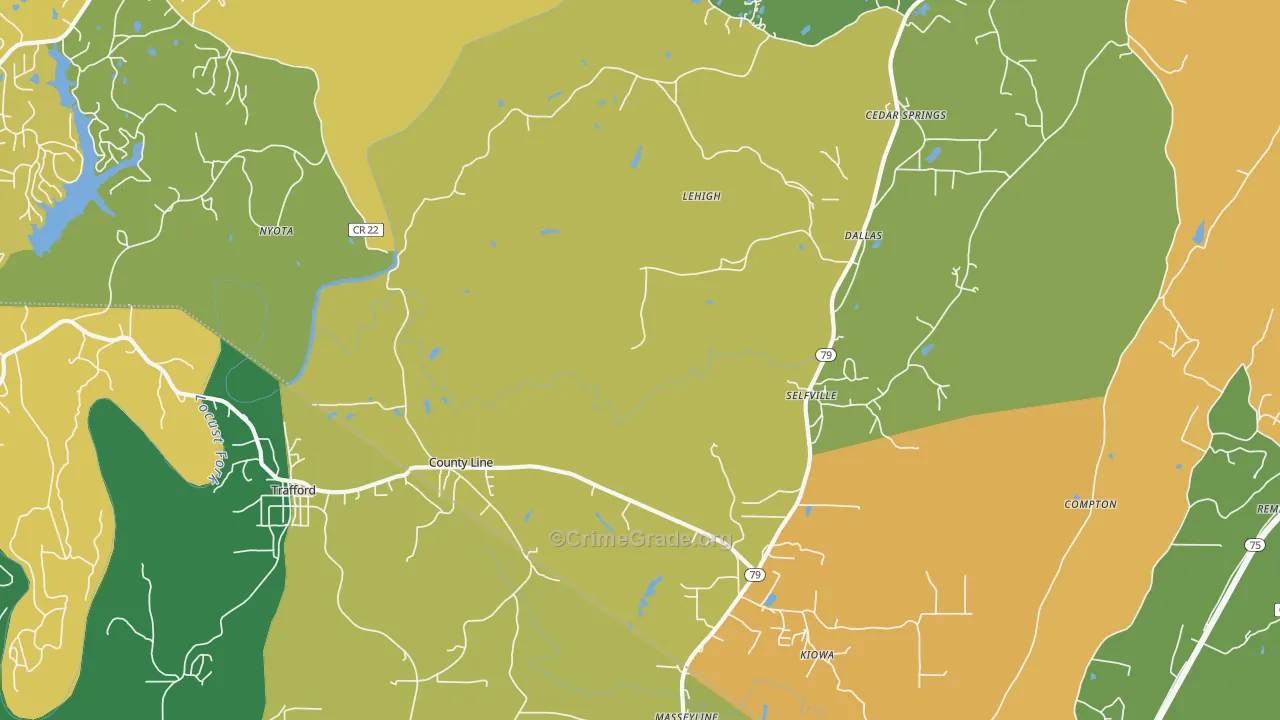 Trafford, AL Map of Murder Rates