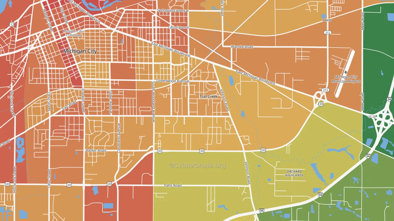 Trail Creek, IN Map of Murder Rates