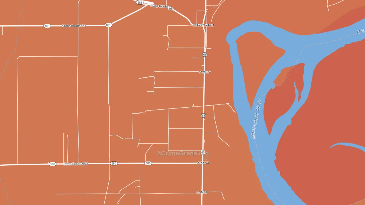 Transylvania, LA Map of Murder Rates