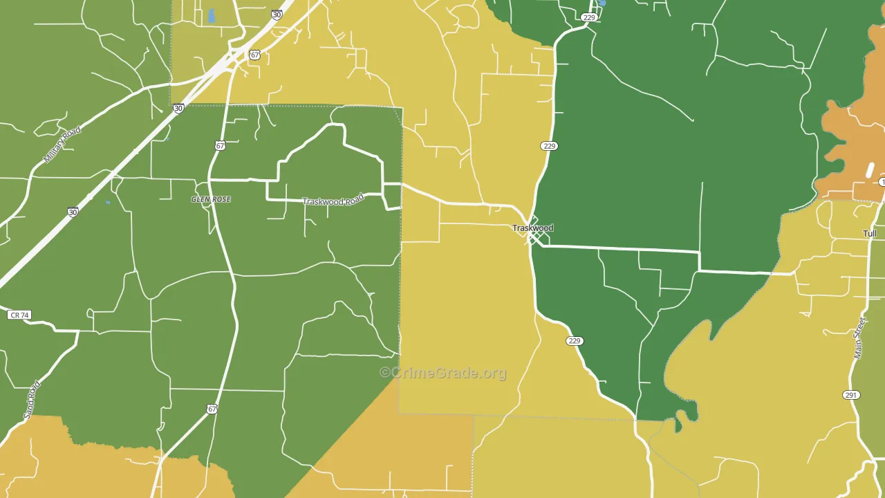 Traskwood, AR Map of Murder Rates