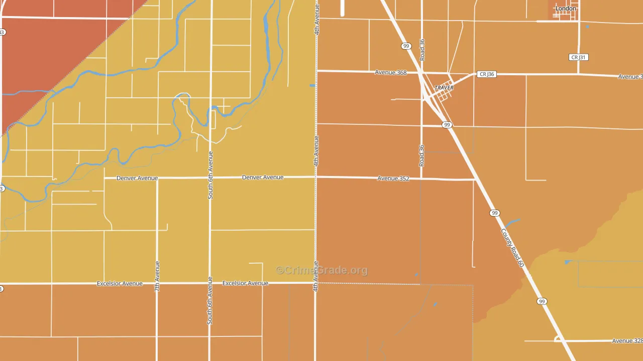 Traver, CA Map of Murder Rates
