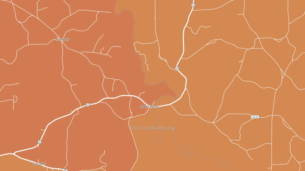 Travis Bridge, AL Map of Murder Rates