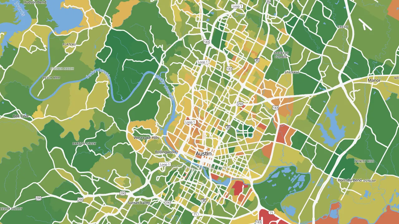 Travis County, TX Map of Murder Rates