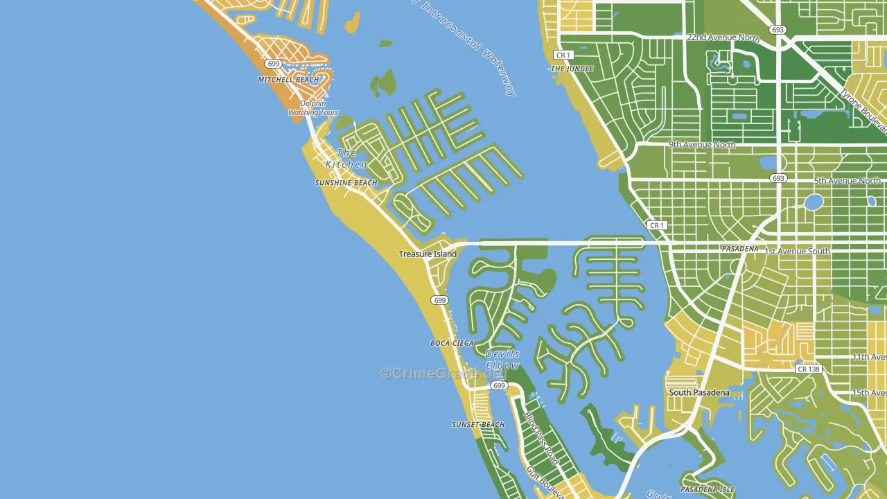 Treasure Island, FL Map of Murder Rates