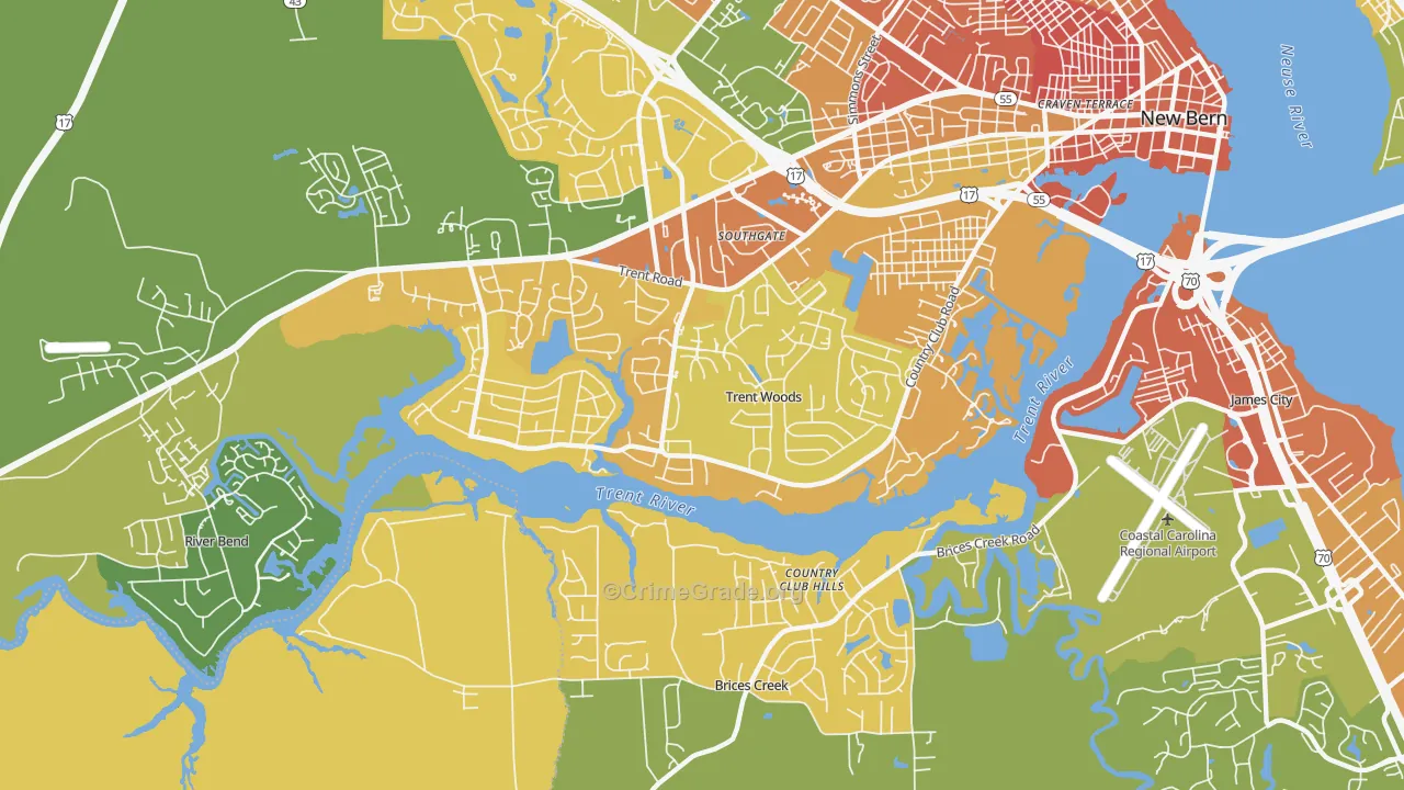 Trent Woods, NC Map of Murder Rates