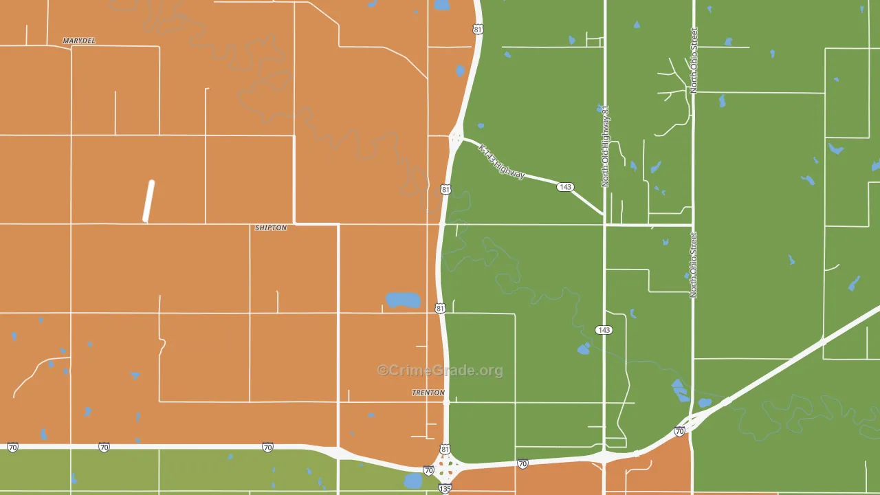 Trenton, KS Map of Murder Rates