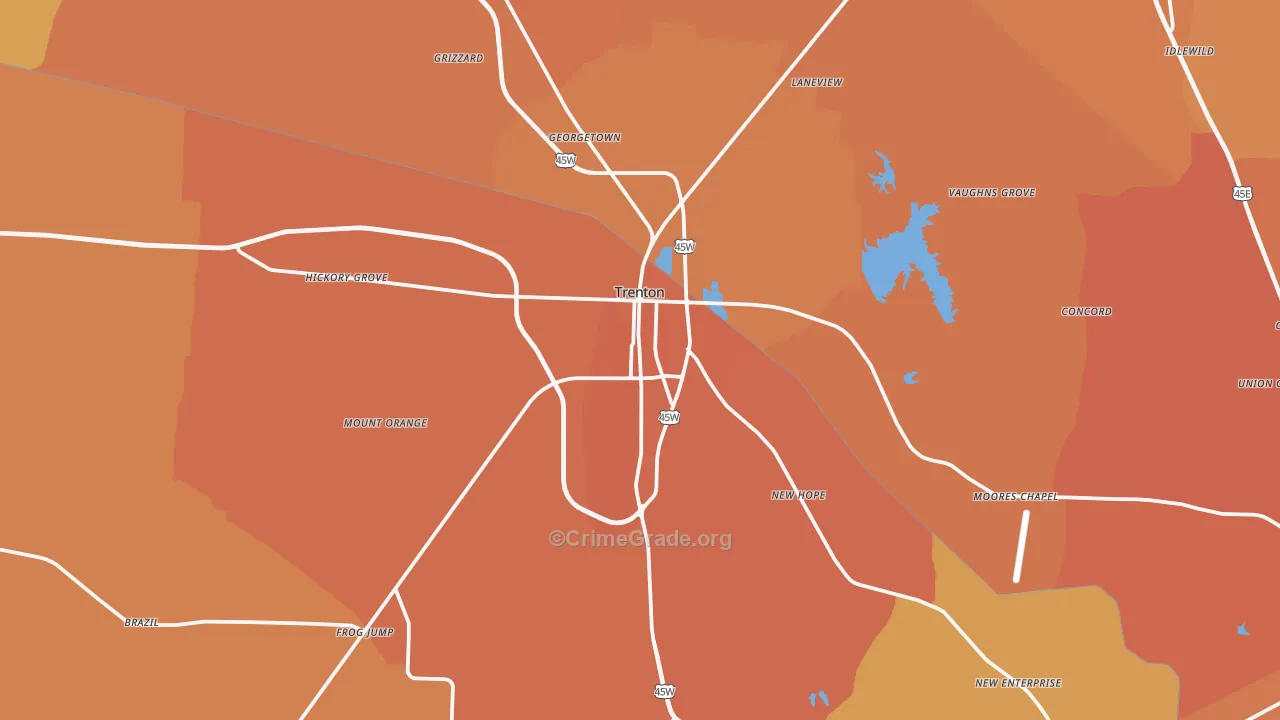 Trenton, TN Map of Murder Rates