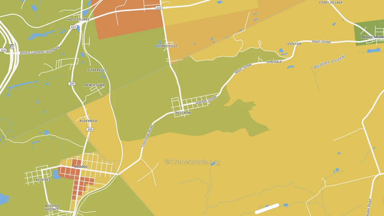 Tresckow, PA Map of Murder Rates
