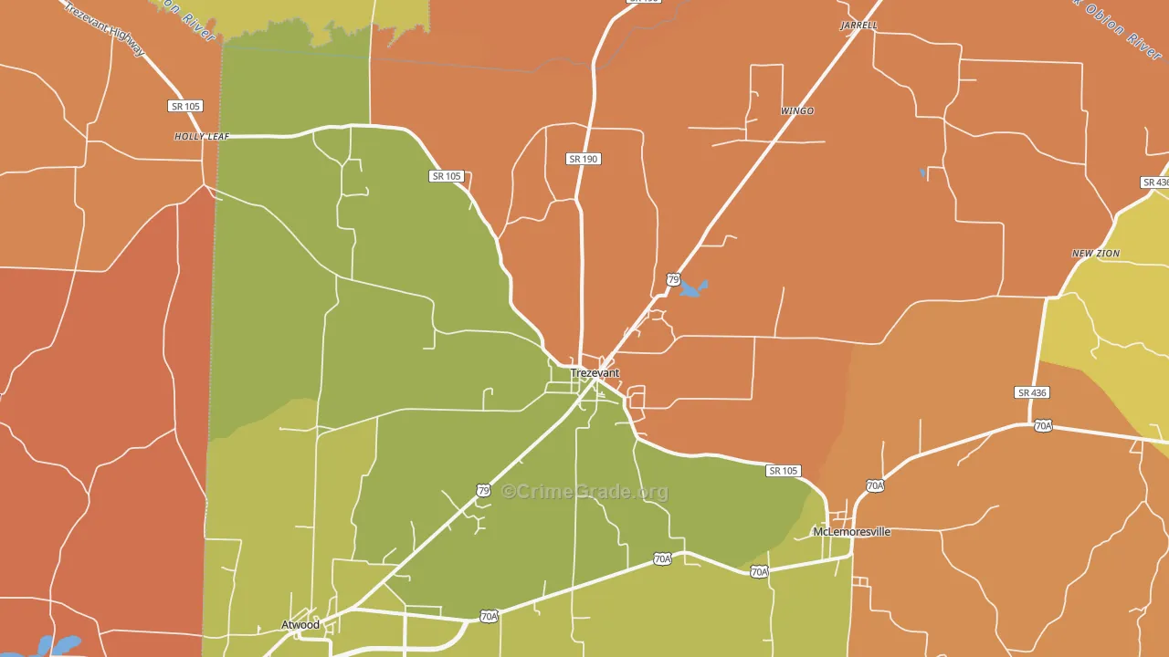 Trezevant, TN Map of Murder Rates
