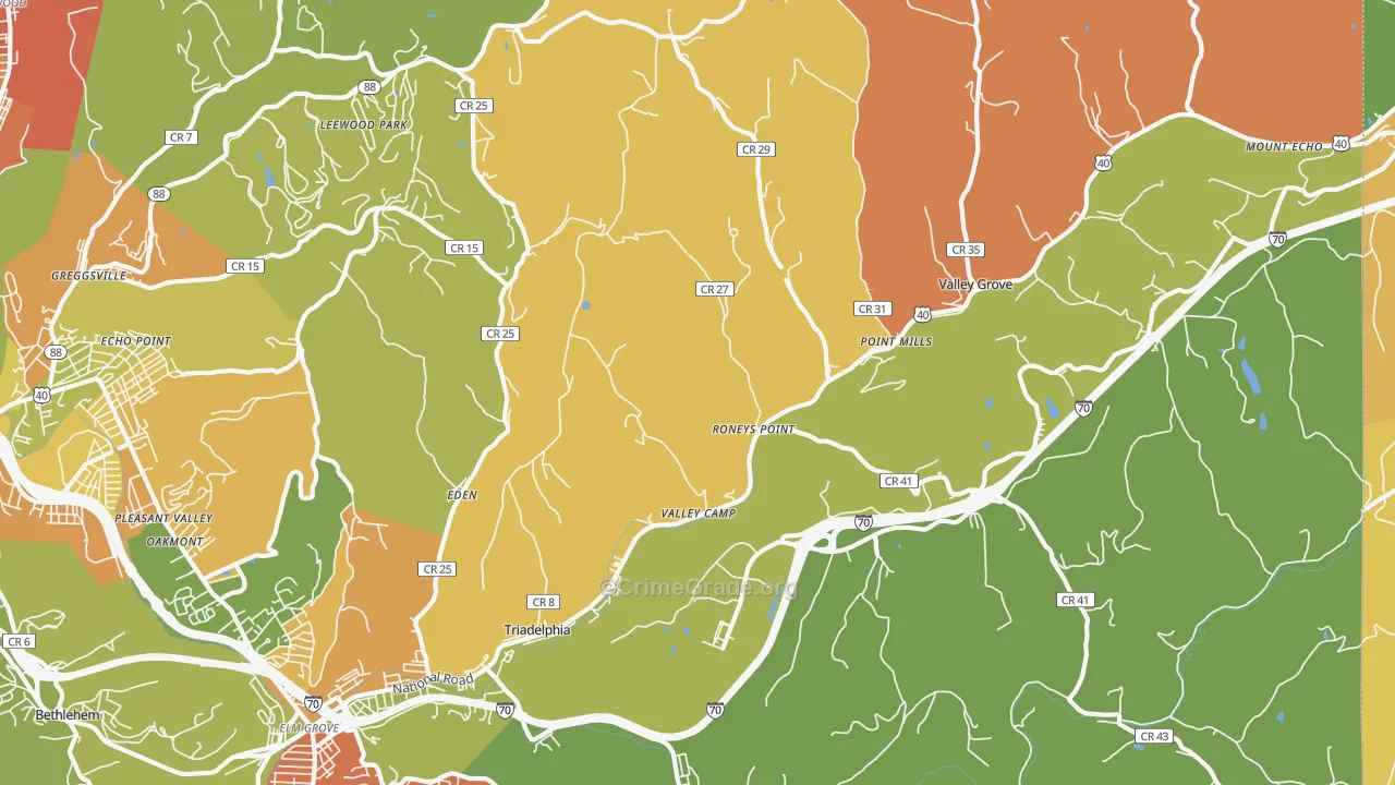 Triadelphia, WV Map of Murder Rates