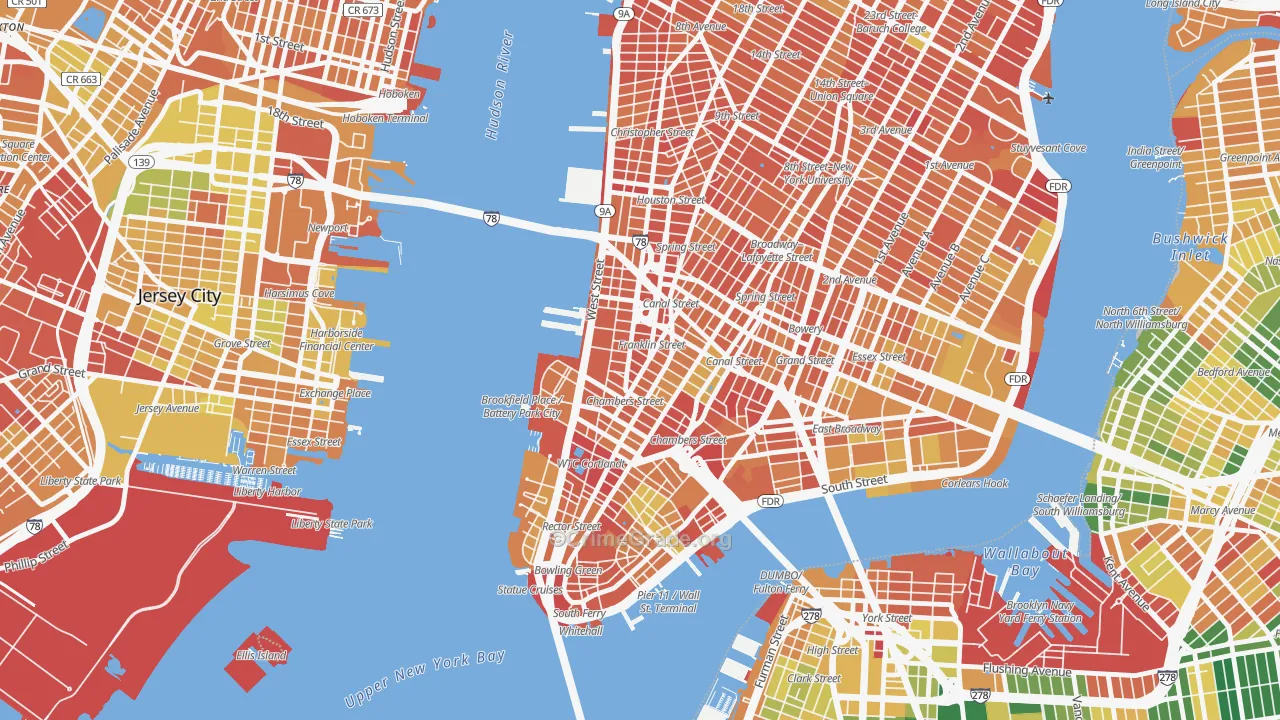 Tribeca, Manhattan, NY Map of Murder Rates