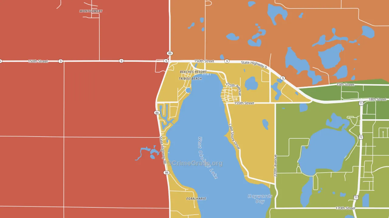 Triboji Beach, IA Map of Murder Rates