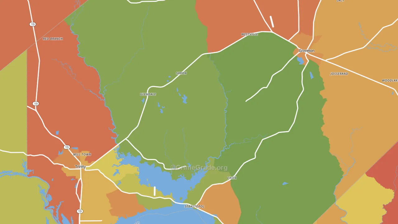 Trinity County, TX Map of Murder Rates