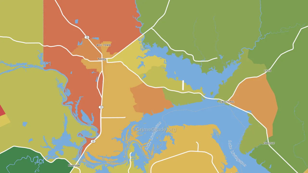 Trinity, TX Map of Murder Rates