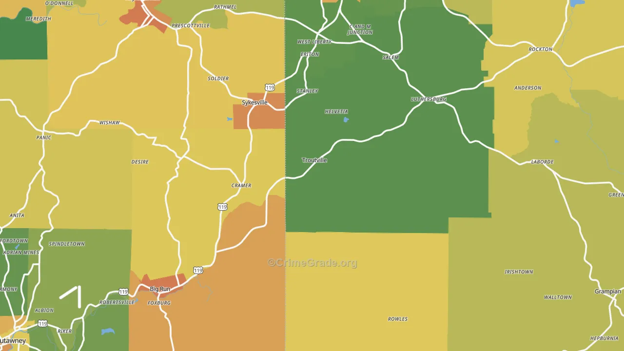 Troutville, PA Map of Murder Rates