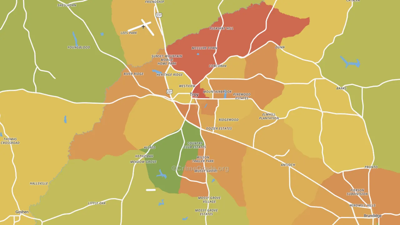 Troy, AL Map of Murder Rates