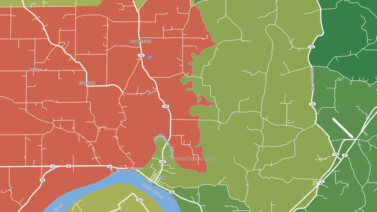 Troy, IN Map of Murder Rates