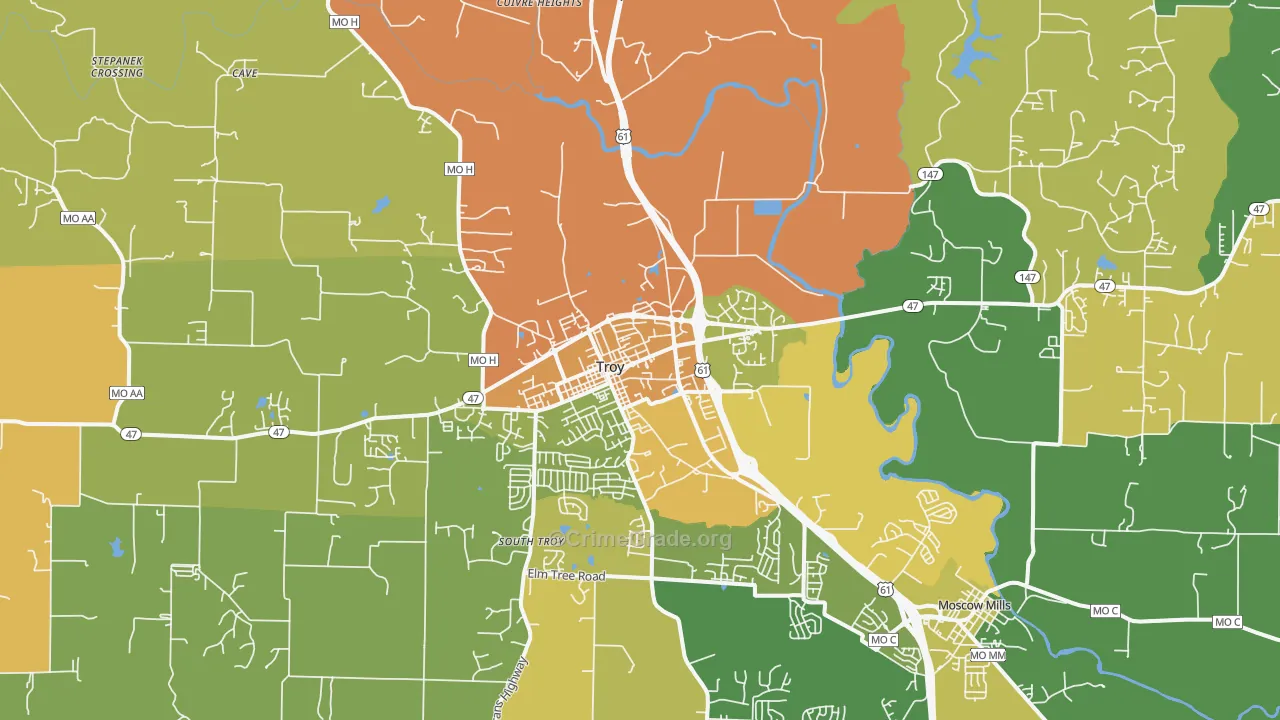 Troy, MO Map of Murder Rates