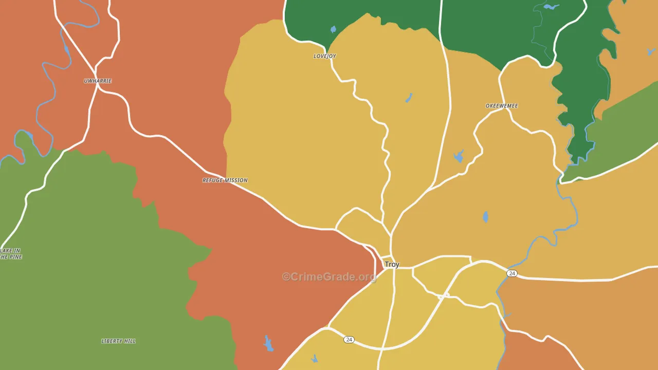 Troy, NC Map of Murder Rates