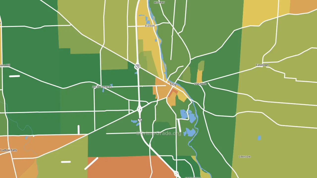 Troy, OH Map of Murder Rates