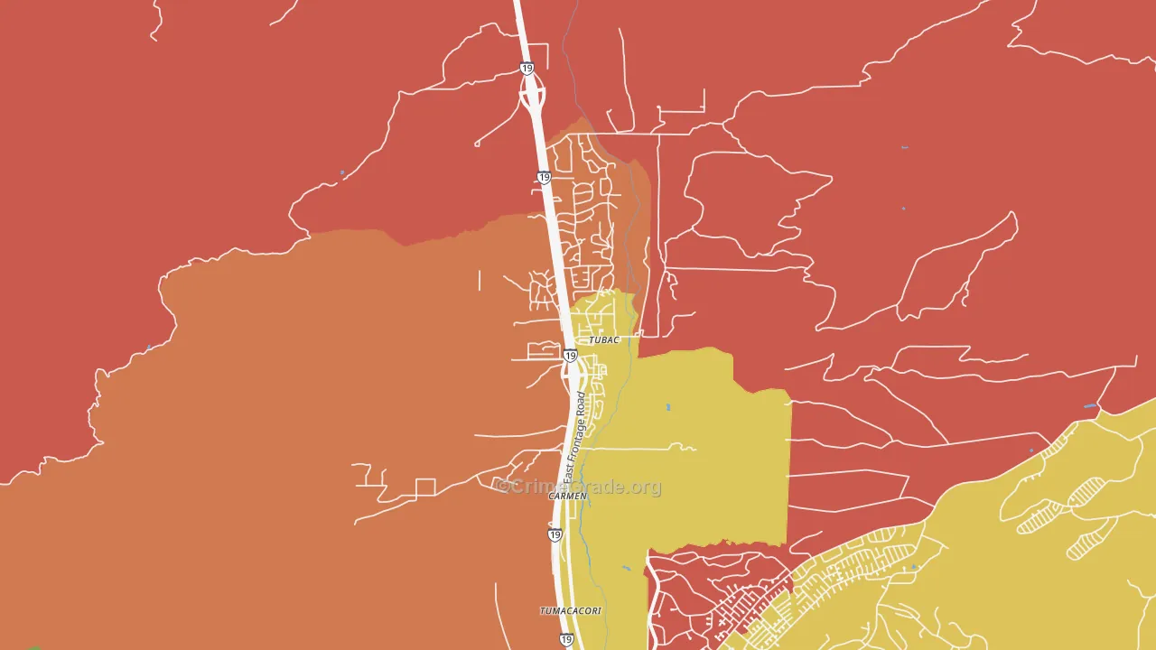 Tubac, AZ Map of Murder Rates
