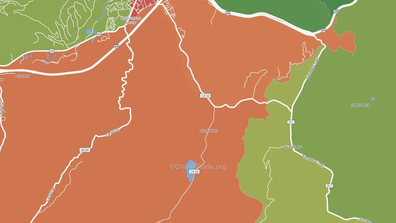 Tuckahoe, WV Map of Murder Rates