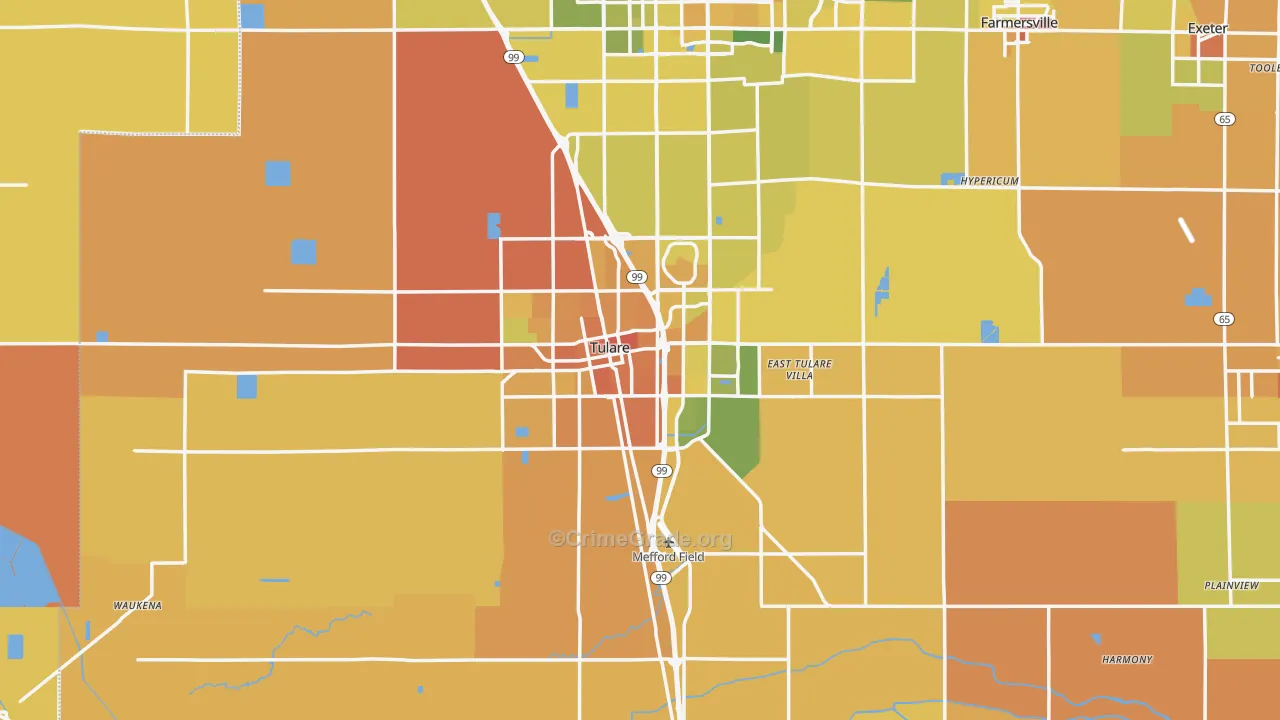 Tulare, CA Map of Murder Rates