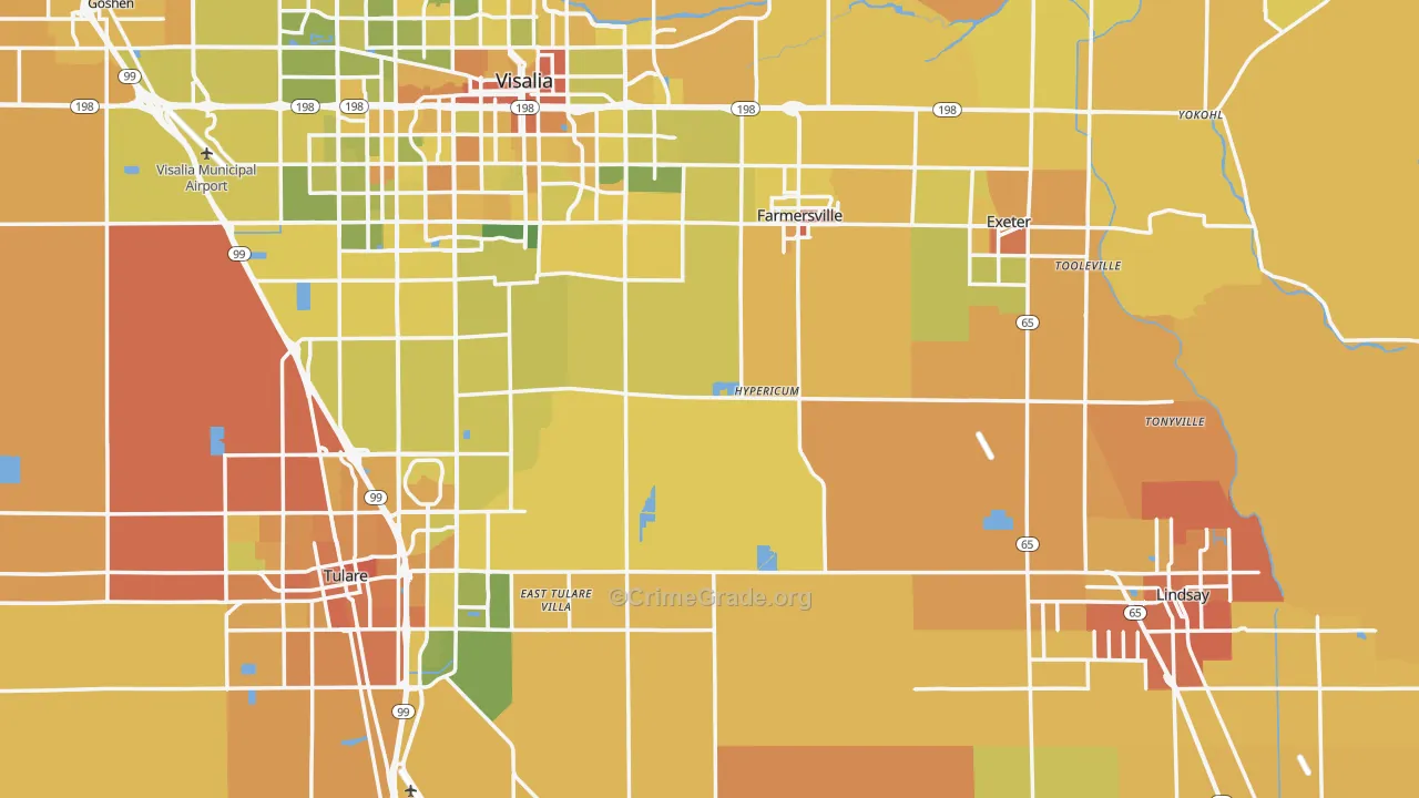Tulare County, CA Map of Murder Rates