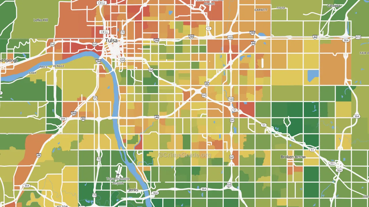 Tulsa County, OK Map of Murder Rates