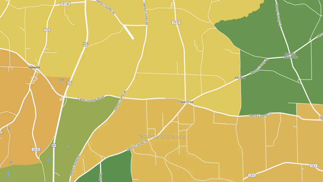 Tumbleton, AL Map of Murder Rates