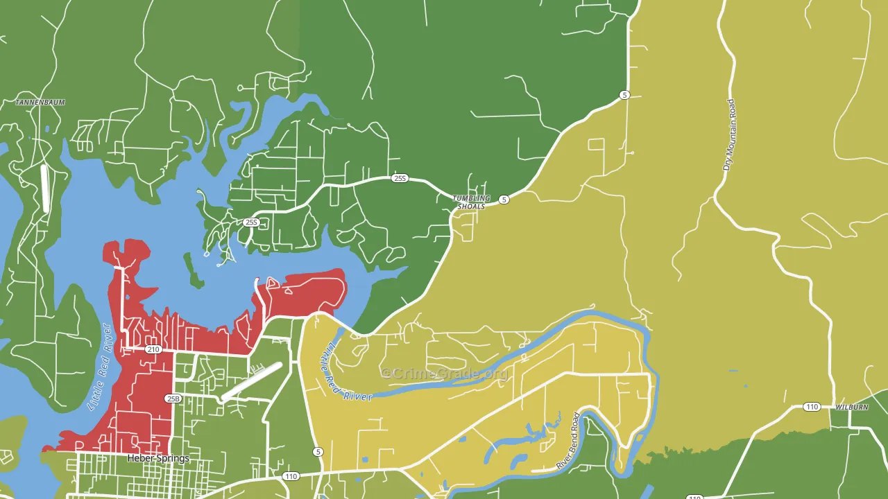 Tumbling Shoals, AR Map of Murder Rates