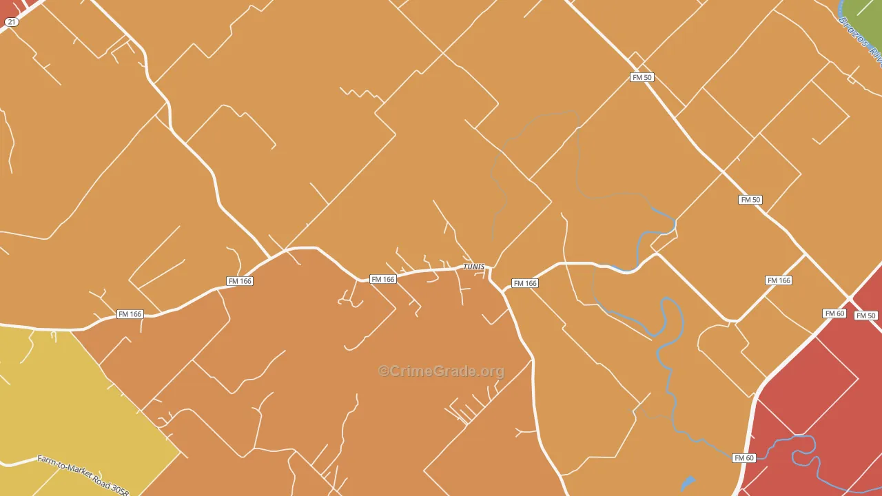 Tunis, TX Map of Murder Rates