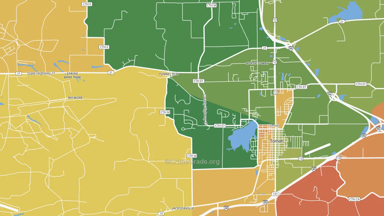 Tunnel City, WI Map of Murder Rates