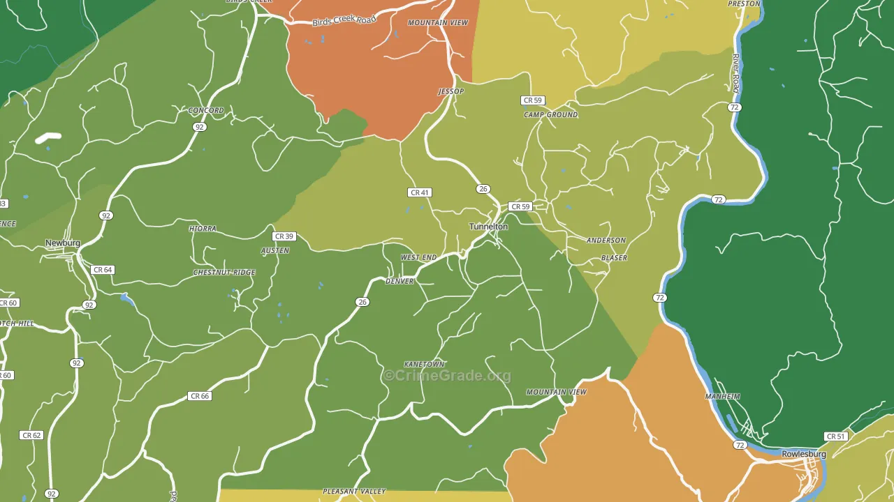 Tunnelton, WV Map of Murder Rates