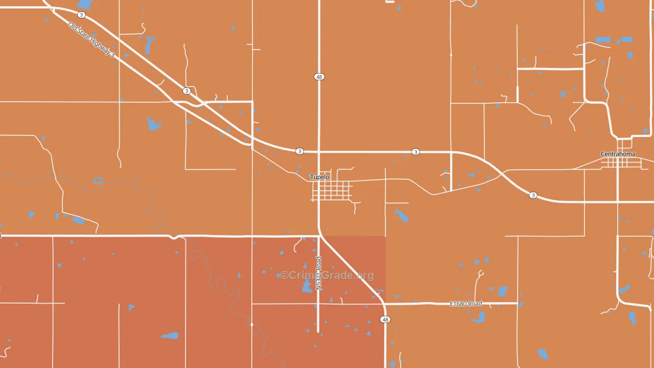 Tupelo, OK Map of Murder Rates