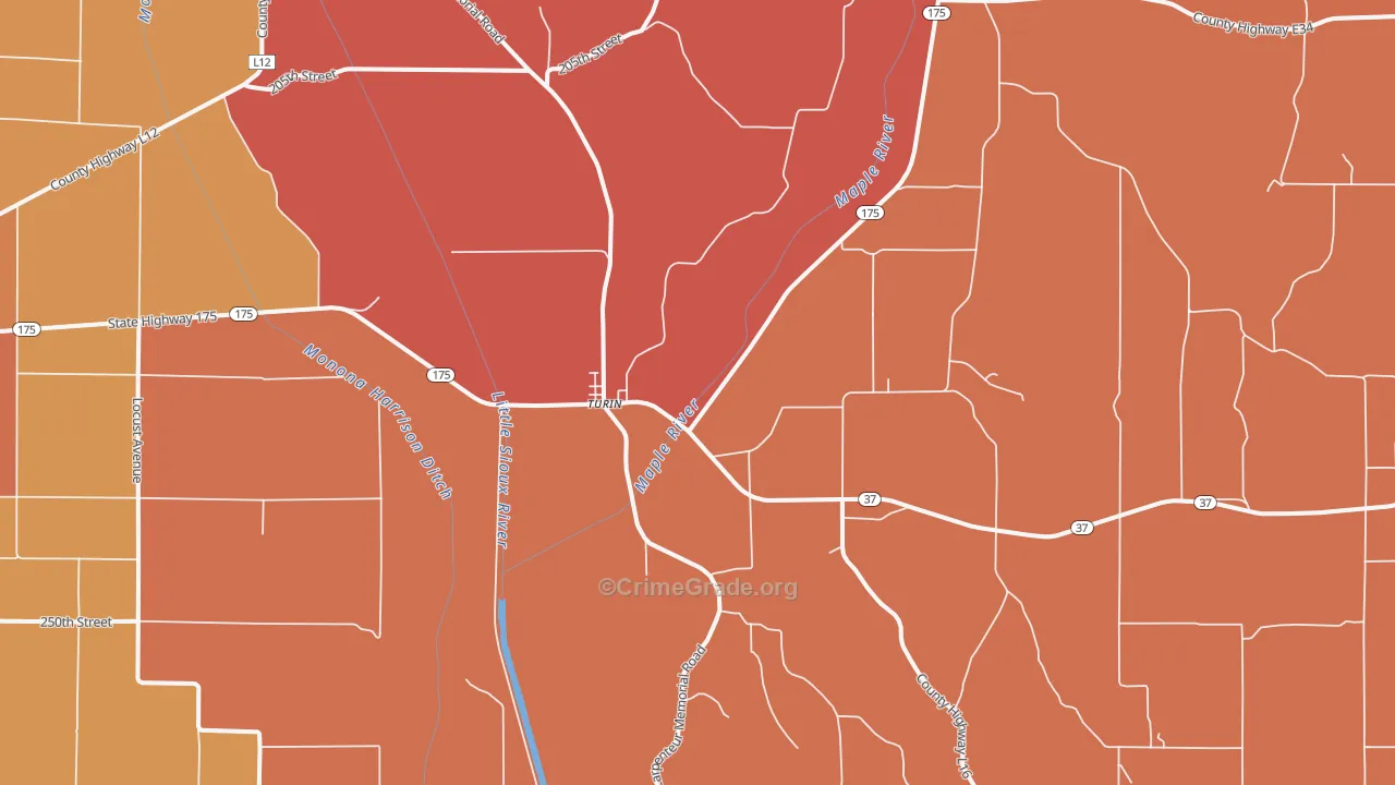 Turin, IA Map of Murder Rates