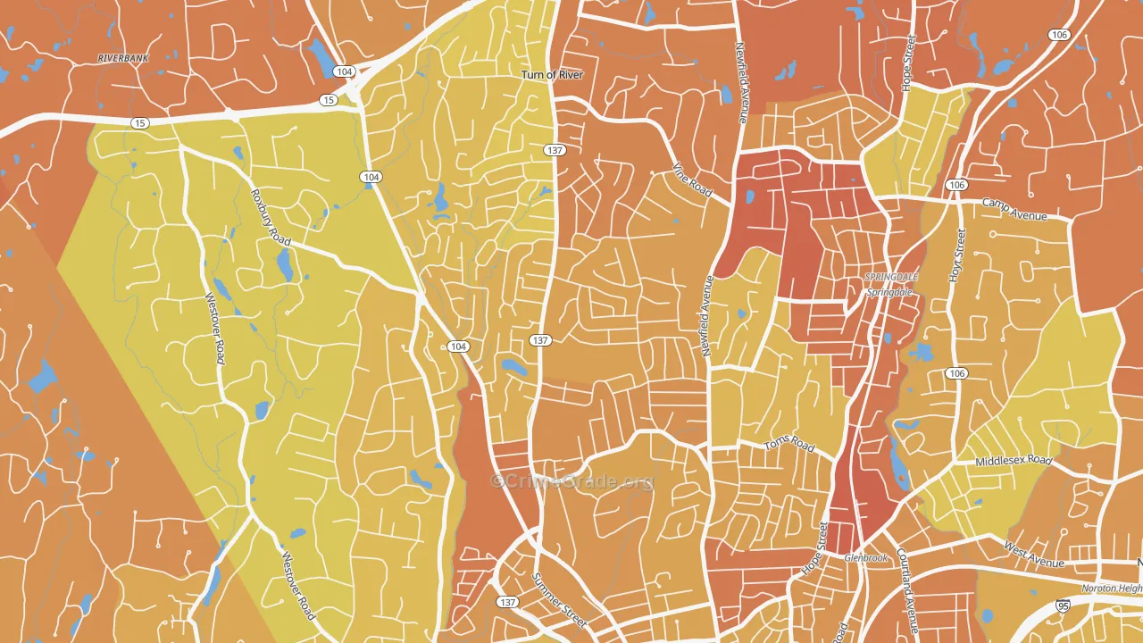 Turn of River, Stamford, CT Map of Murder Rates