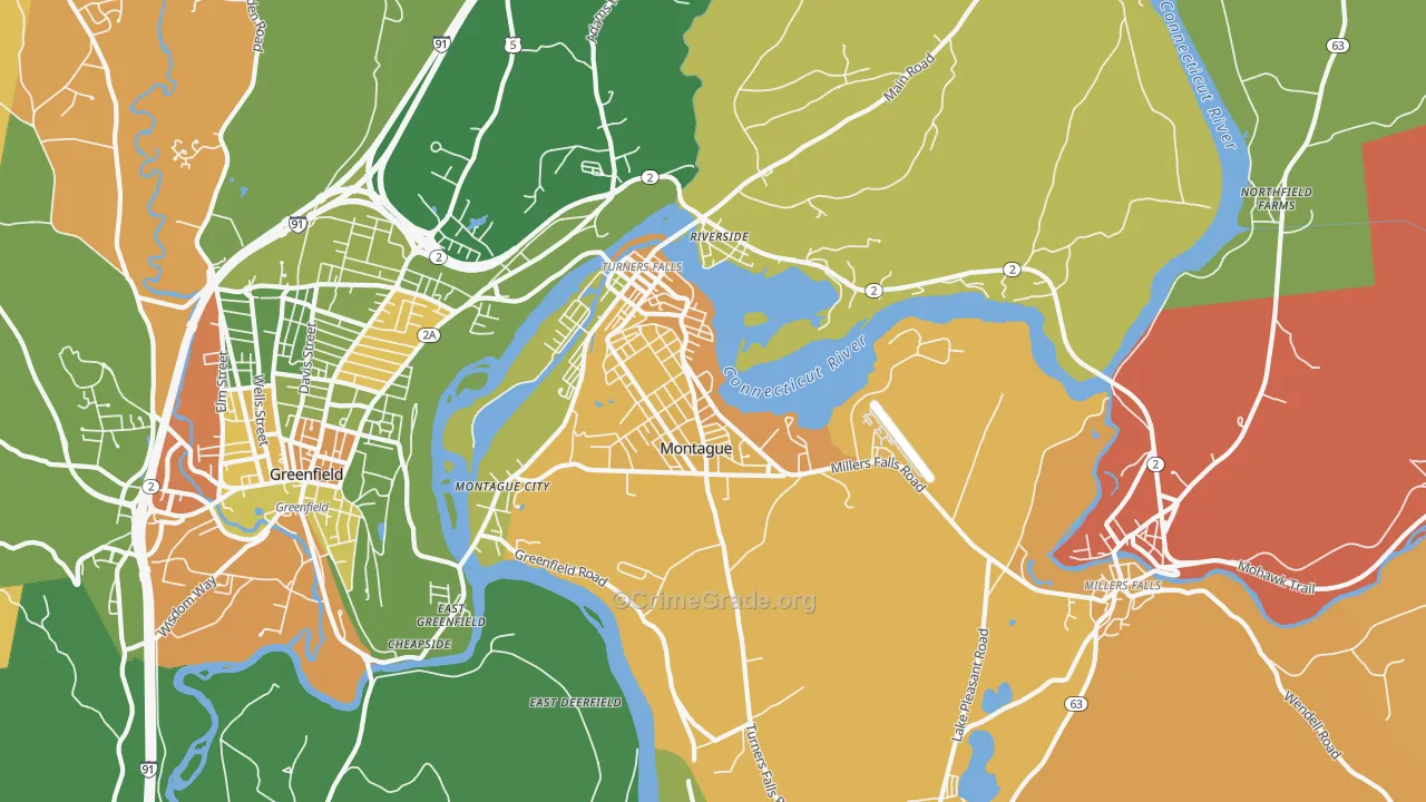 Turners Falls, MA Map of Murder Rates