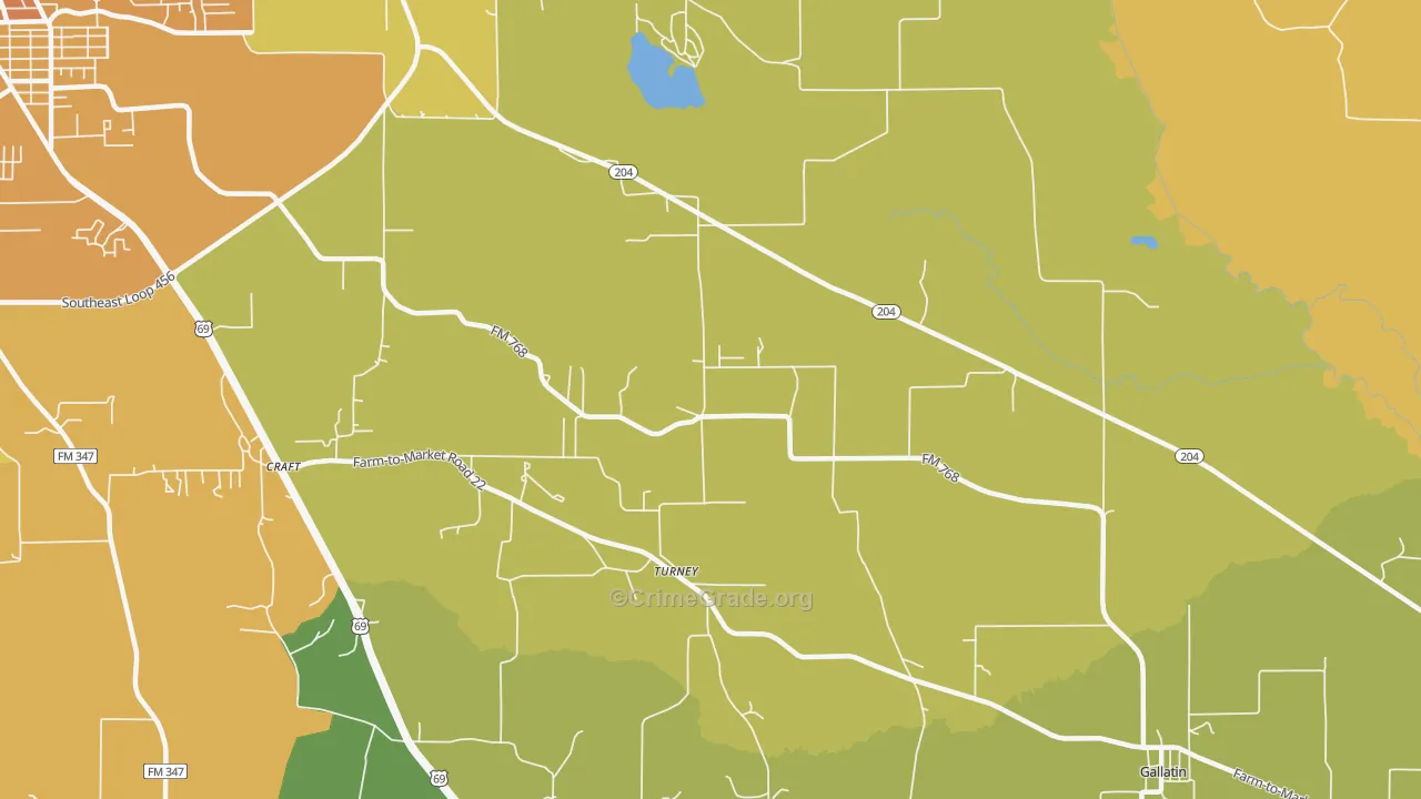 Turney, TX Map of Murder Rates