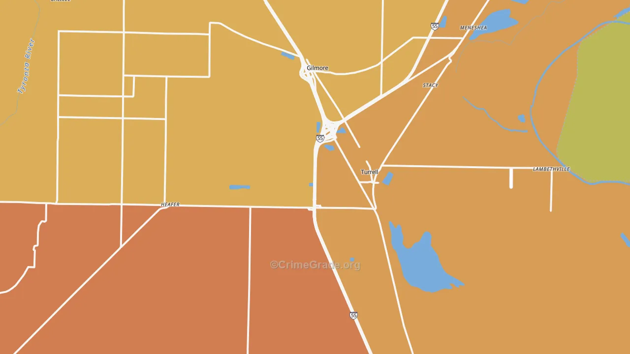Turrell, AR Map of Murder Rates