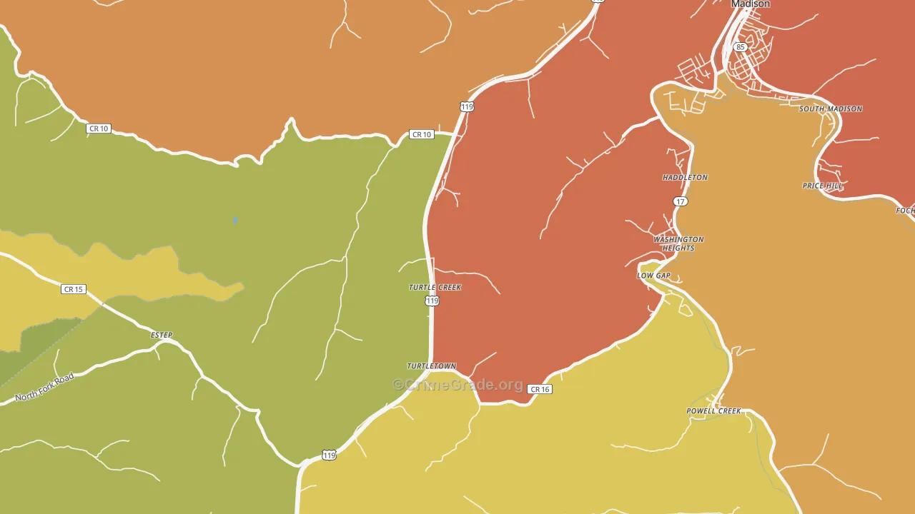 Turtle Creek, WV Map of Murder Rates