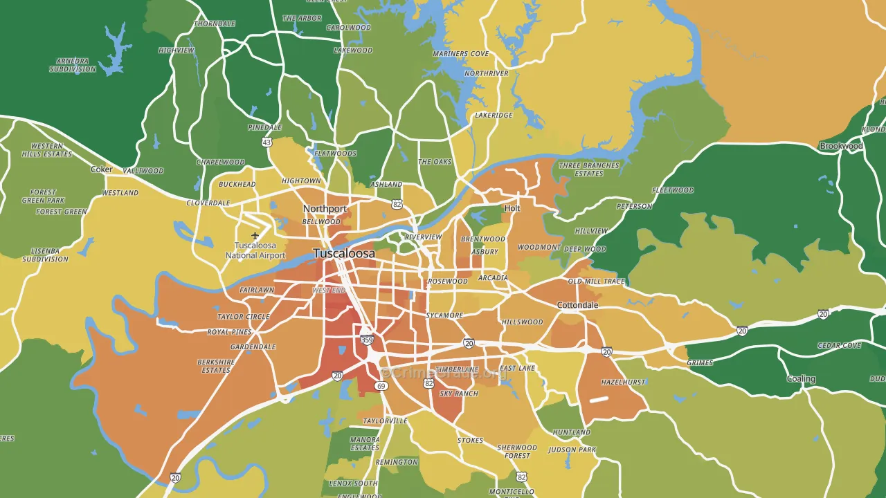 Tuscaloosa County, AL Map of Murder Rates