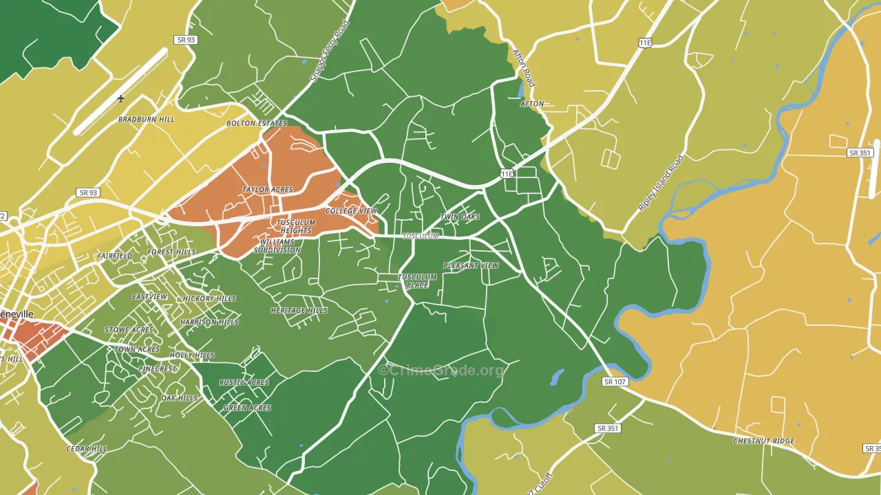 Tusculum, TN Map of Murder Rates