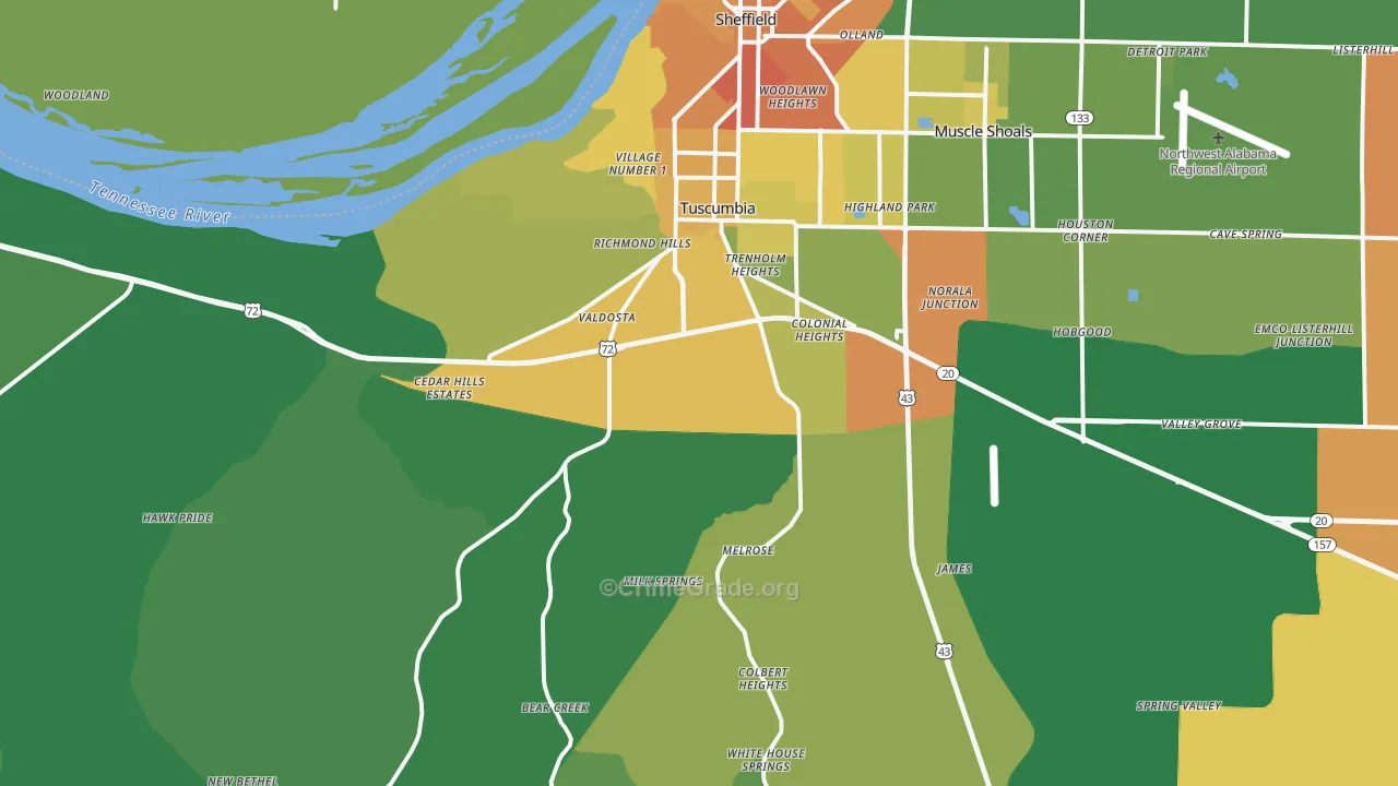 Tuscumbia, AL Map of Murder Rates
