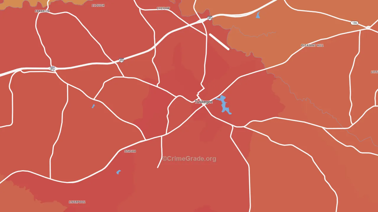 Tuskegee, AL Map of Murder Rates