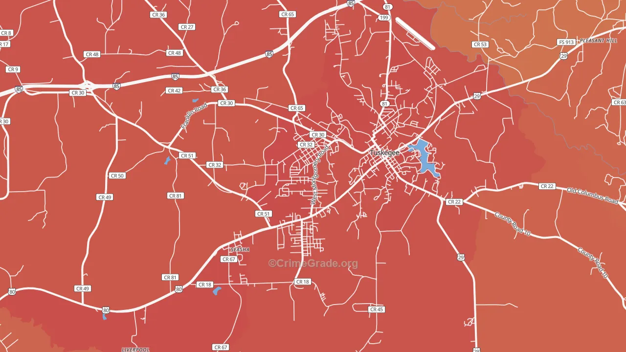 Tuskegee Institute, AL Map of Murder Rates