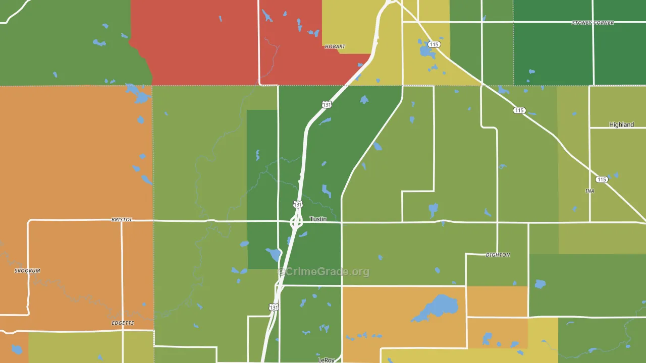 Tustin, MI Map of Murder Rates