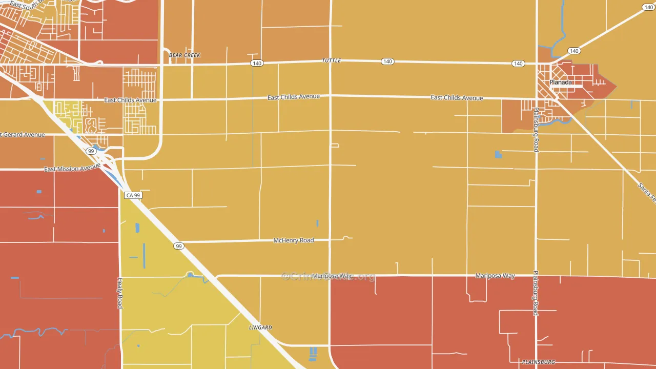 Tuttle, CA Map of Murder Rates