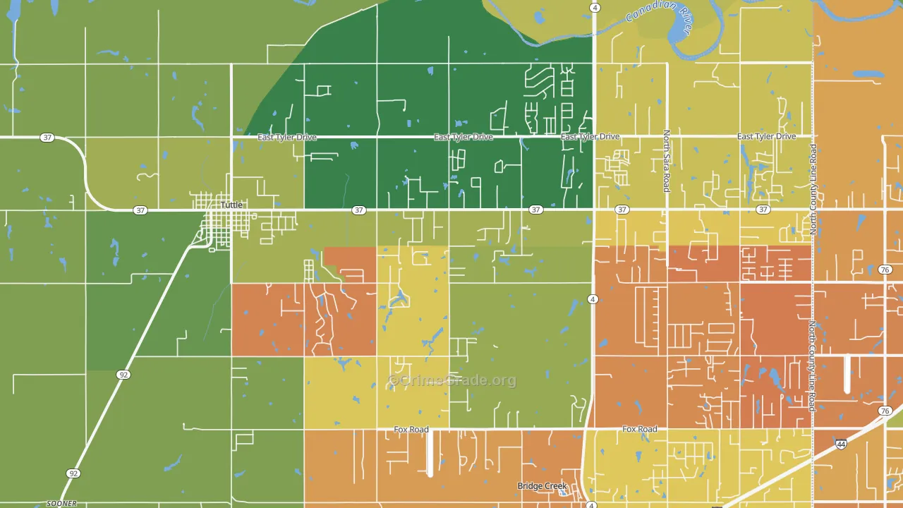 Tuttle, OK Map of Murder Rates